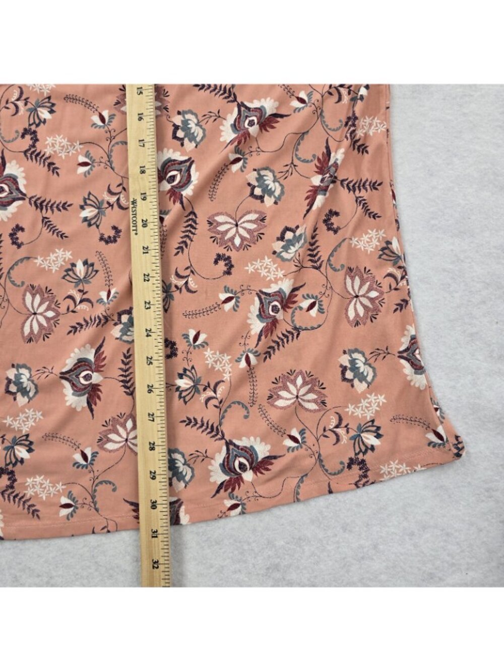 Catherines Floral Printed Blouse Top 4X Lace Trim Gathered Sleeve Tie Stretch - Picture 7 of 7